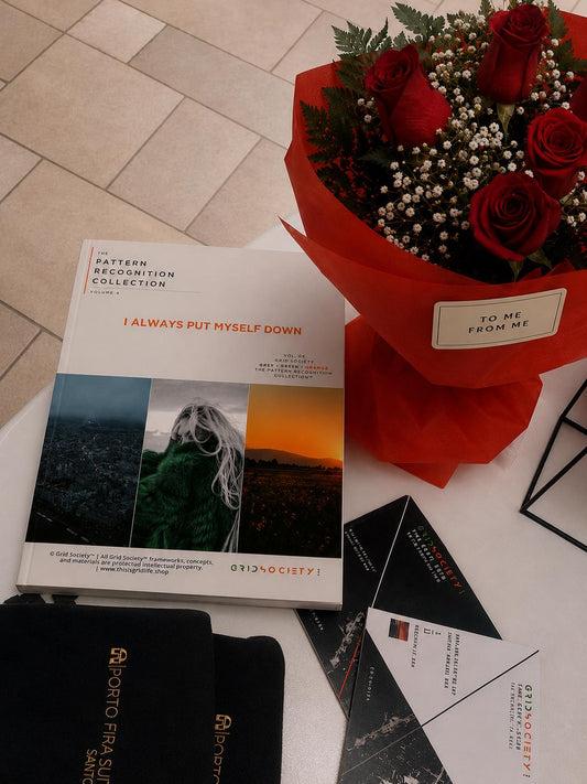 Pattern Recognition Workbook Vol. 4, I Always Put Myself Down, used for self-reflection, inner work and journaling during a stay at Porto Fira Suites in Santorini, Greece.