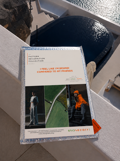 Pattern Recognition Workbook Vol. 1, I Feel Like I’m Behind Compared to My Friends, used for self-reflection, inner work and journaling beside the infinity pool at Porto Fira Suites in Santorini, Greece.